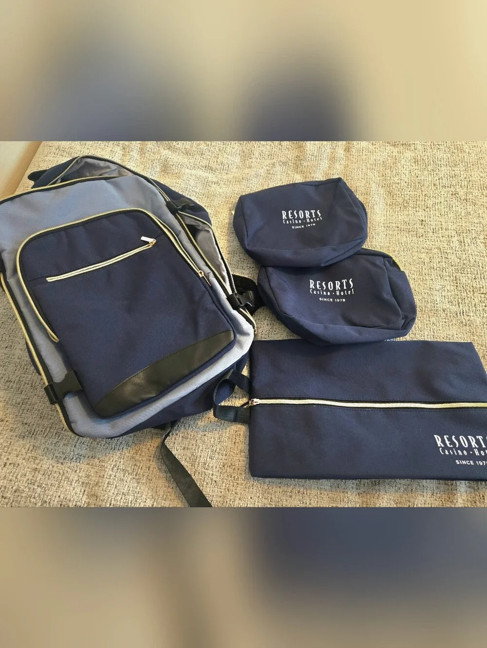 Resorts Navy Overnight & Laptop Backpack with Matching Pouches